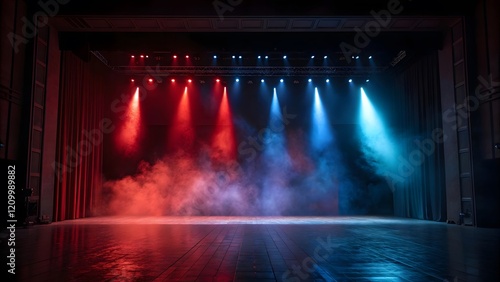 Moody Stage Red   Blue Spotlights with Dramatic Smoke Effects V2