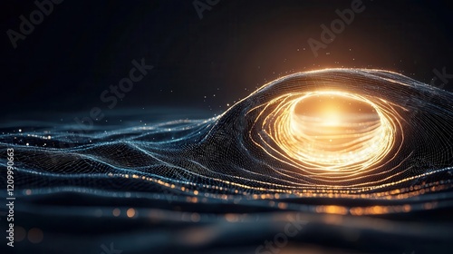 Abstract glowing strings weaving together to form freeflowing shapes, creative exploration, 3D illustration photo