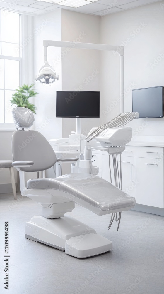 Fototapeta premium A modern dental clinic featuring advanced equipment and a clean, bright environment designed for patient comfort and care.