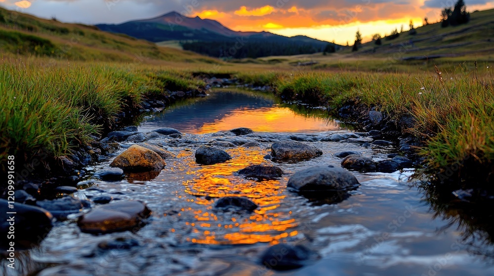 Sunset mountain stream reflection landscape nature scenic photography Sunset mountain stream reflection landscape nature scenic photography