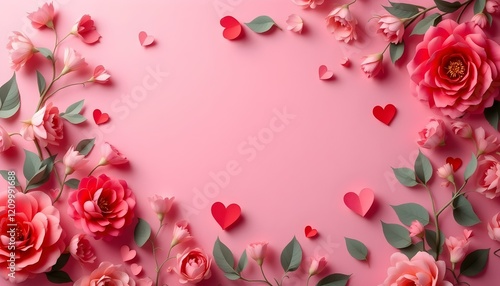 Valentine's day background with paper cut flowers