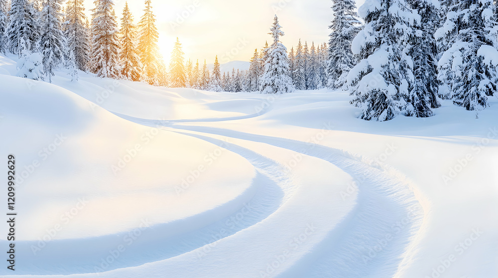Obraz premium Sonnenuntergang in einem schneebedeckten Wald im Mühlviertel in Oberösterreich. Winterliche Natur erleben bei einem Spaziergang.