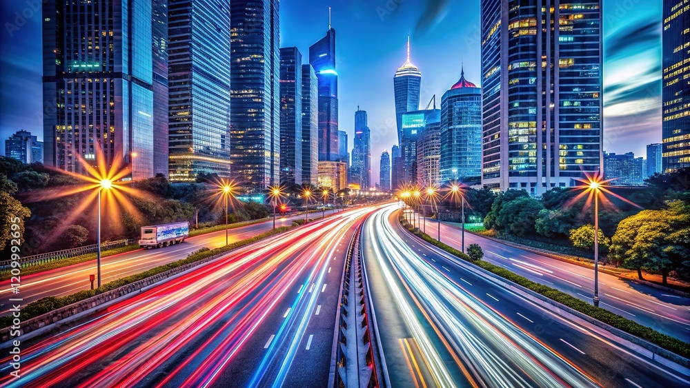 Obraz premium Worldwide car sales boom: A long-exposure look at automotive industry growth and trends.