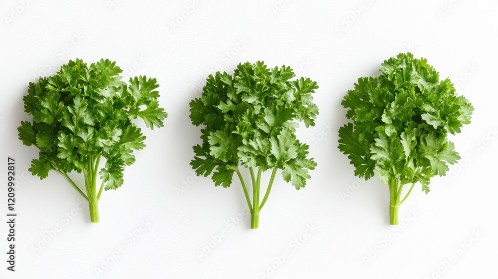 Fresh Green Cilantro Bunches on White Background for Culinary Use Fresh Green Cilantro Bunches on White Background for Culinary Use