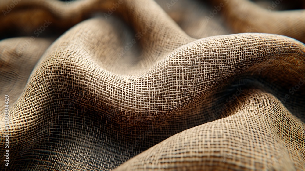 Fototapeta premium Textured Burlap Fabric: Close-up view of rustic burlap fabric with its coarse texture and natural folds, creating a visually interesting and tactile image.