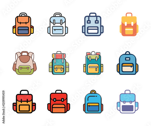 Set of colorful backpack icons for various uses