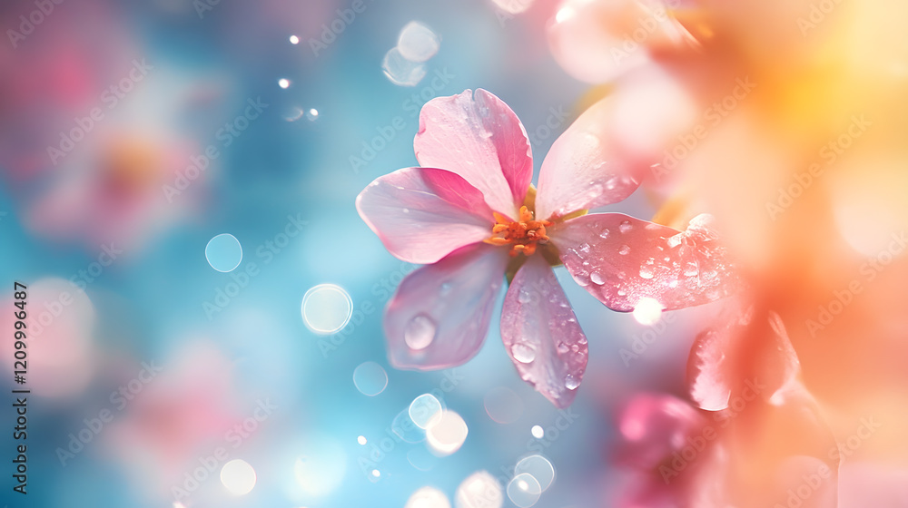 Pink Blossom and Dewdrops in Dreamy Bokeh Background with Vibrant Colors : Generative AI Pink Blossom and Dewdrops in Dreamy Bokeh Background with Vibrant Colors : Generative AI