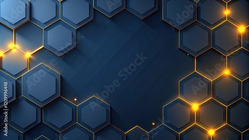 Abstract Hexagon Pattern with Glowing Lines and Dark Background