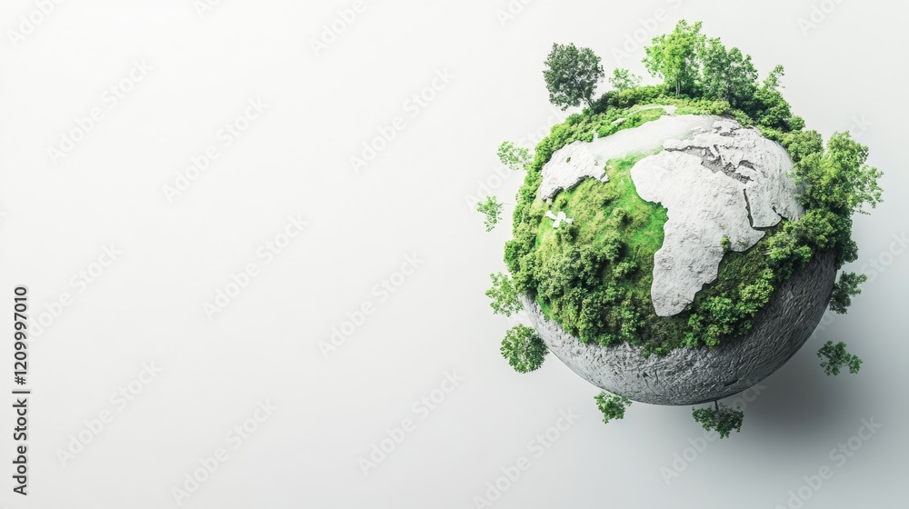 Earth globe with lush greenery and trees on a light background Earth globe with lush greenery and trees on a light background