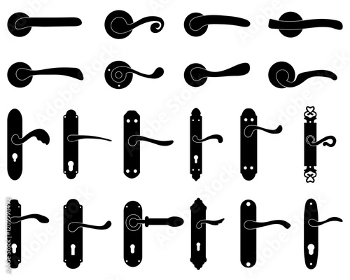 Black silhouettes of door handles on a white background	