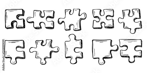 Pieces of puzzle. Collection of hand drawn elements. Vector illustration