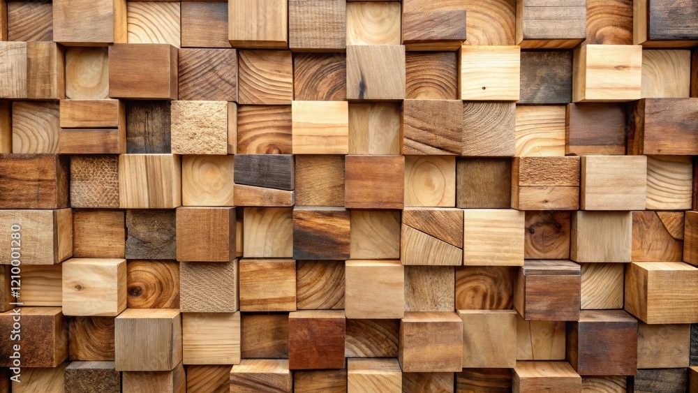 Intricate Wooden Cube Wall Texture Featuring Varied Shades and Grain Patterns Intricate Wooden Cube Wall Texture Featuring Varied Shades and Grain Patterns