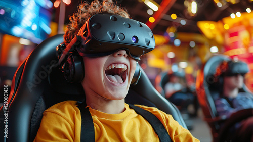 Exciting vr gaming experience for kids arcade center digital entertainment indoor fun playful vibe ai generate adventure