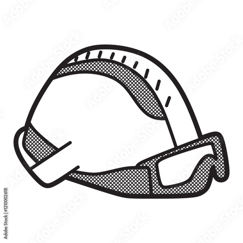 black and white vector, standard safety helmet facing right with eye protector