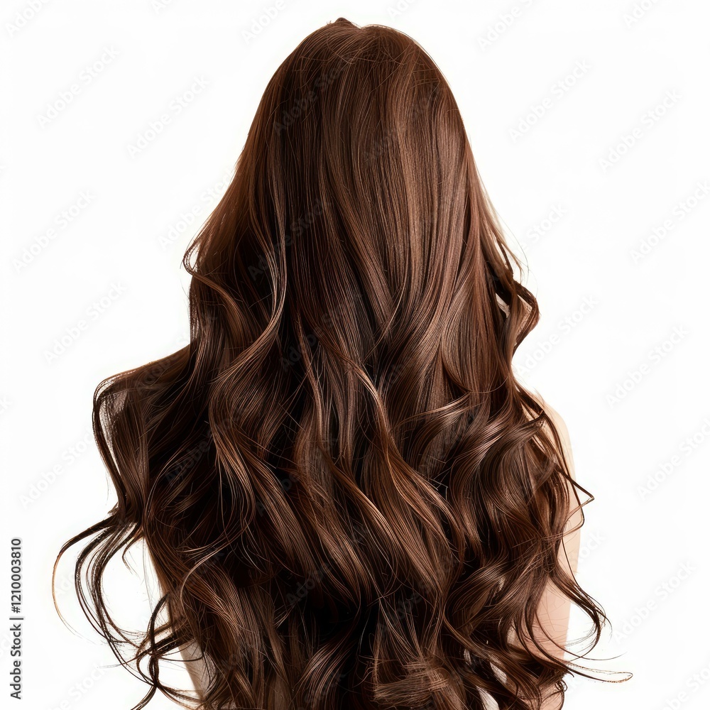 Fototapeta premium Beautiful long brown wavy hair covering back of model isolated on white background