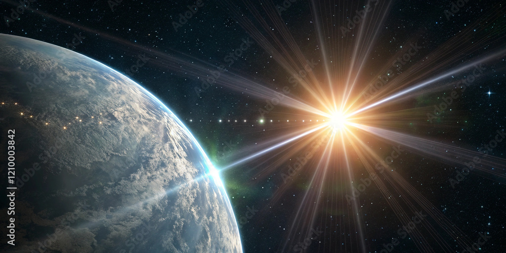 Obraz premium Dazzling Bright Star with a Shimmering Glare Illuminated by the Sun's Warmth