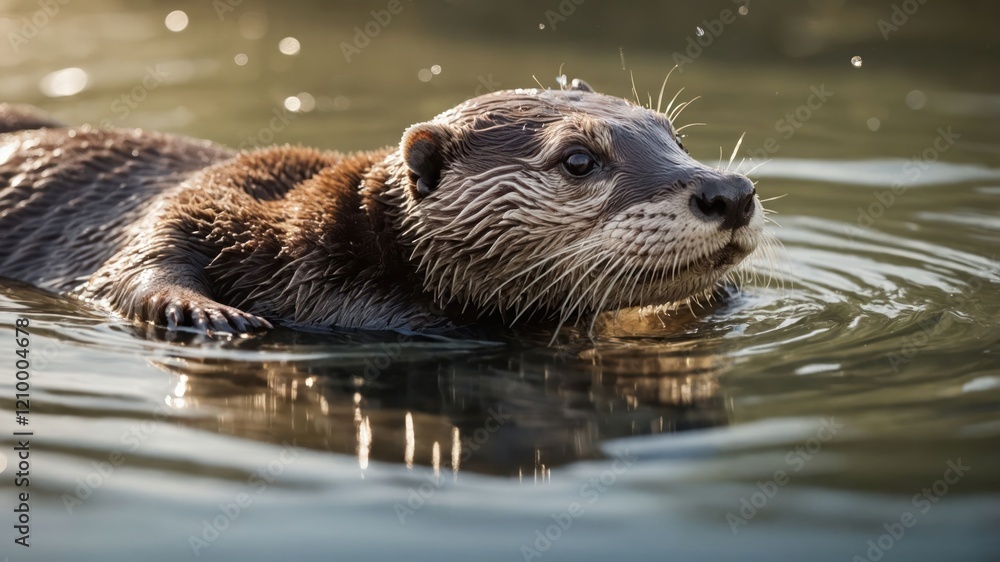 An otter swimming gracefully in a serene body of water. An otter swimming gracefully in a serene body of water.