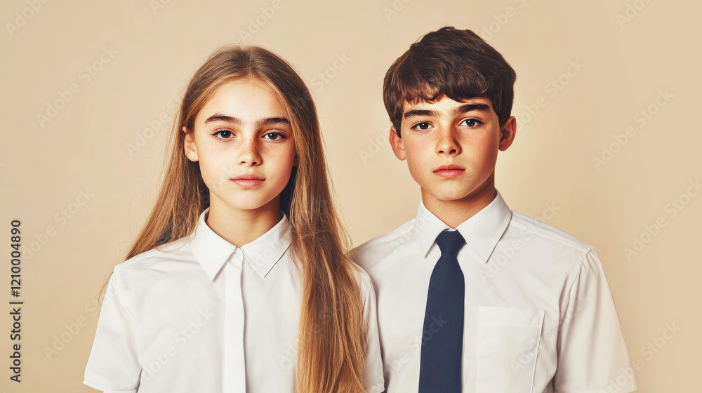 Portrait of a couple stylish schoolchildren. Portrait of a couple stylish schoolchildren.