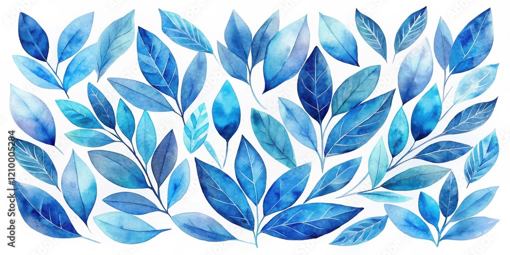 Fototapeta premium Collection of Watercolor Blue Leaves and Branches for Design Projects