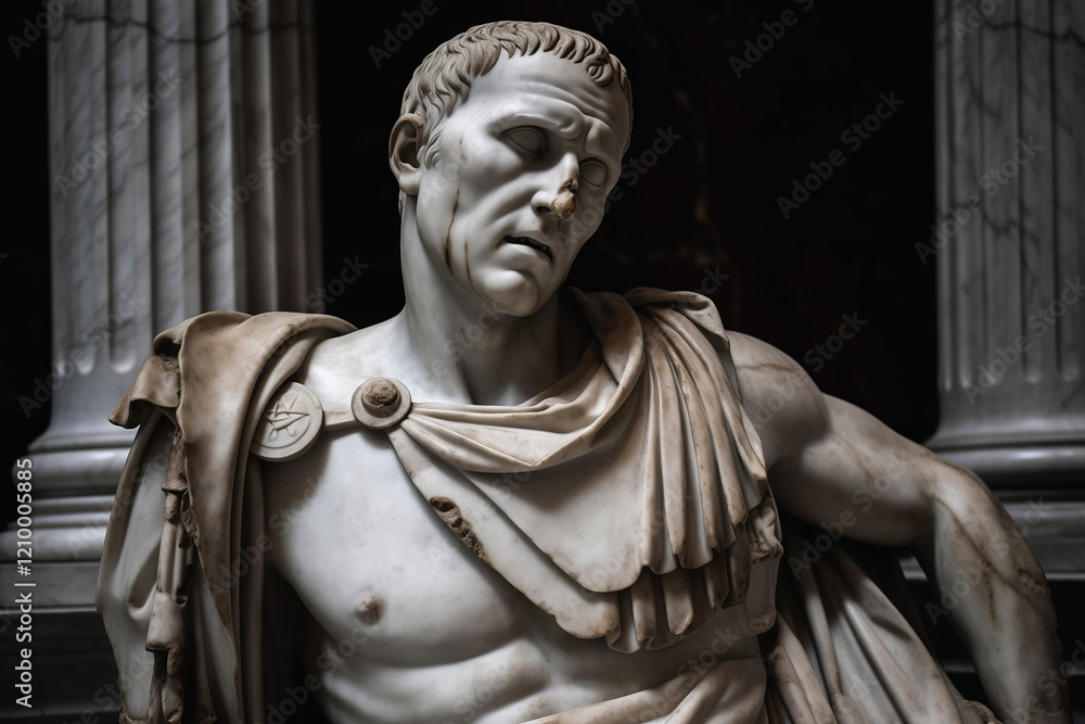 Obraz premium Last Moments of Gaius Julius Caesar's Life. Marble statue. Vertical image.