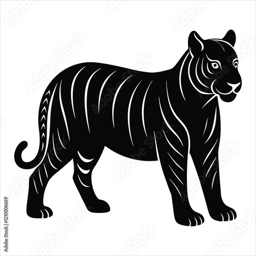  Extinct animal Javen tiger silhouette vector illustration.