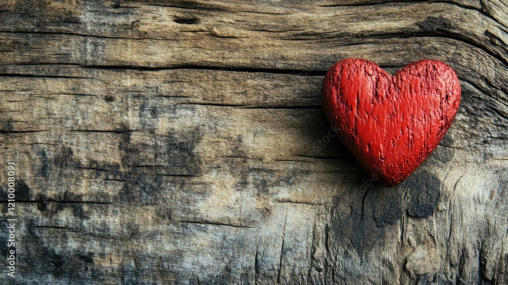 Red wooden heart on rustic background, symbolizing love and romance Red wooden heart on rustic background, symbolizing love and romance