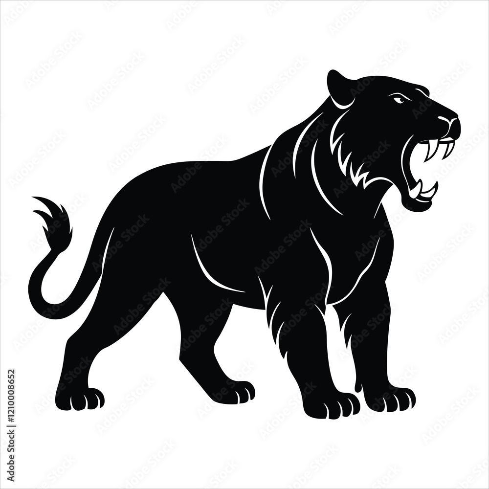 Obraz premium Extinct animal saber toothed tiger silhouette vector illustration