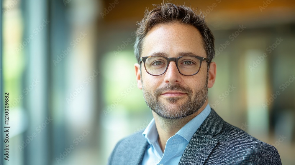Caucasian man with glasses and beard, wearing suit, looking confident indoors Caucasian man with glasses and beard, wearing suit, looking confident indoors