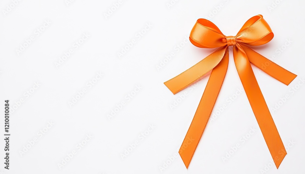 Vibrant orange ribbon bow with flowing tails on a clean white background, perfect for celebrations Vibrant orange ribbon bow with flowing tails on a clean white background, perfect for celebrations