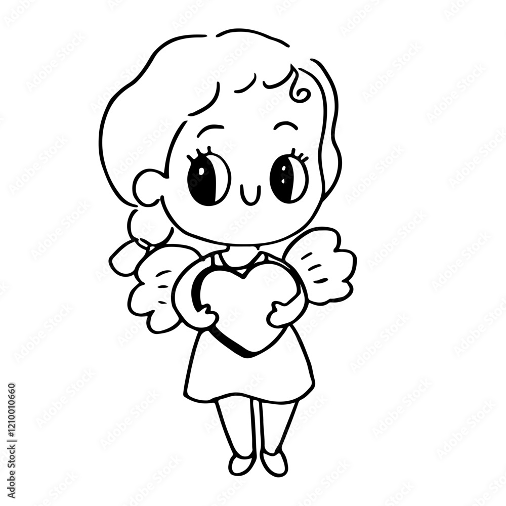 Cute angel cartoon holding heart Cute angel cartoon holding heart