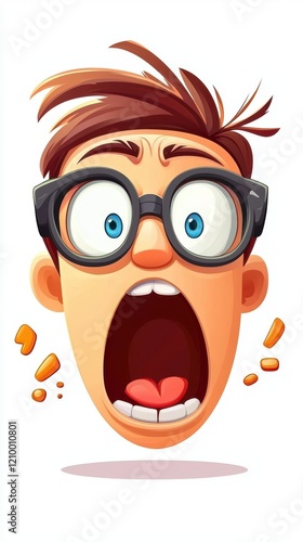 Surprised cartoon character expressing shock digital illustration vibrant colors fun style close-up view humorous emotion photo