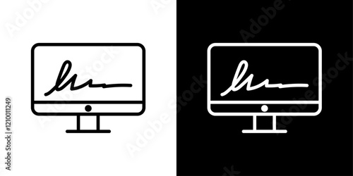 Electronic signature icons set in thin black and white liner strokes