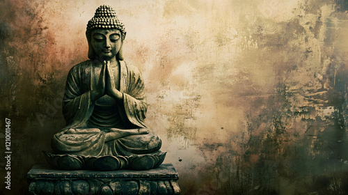 Obraz na płótnie Meditative Buddha statue in serene setting with textured background : Generative AI w salonie