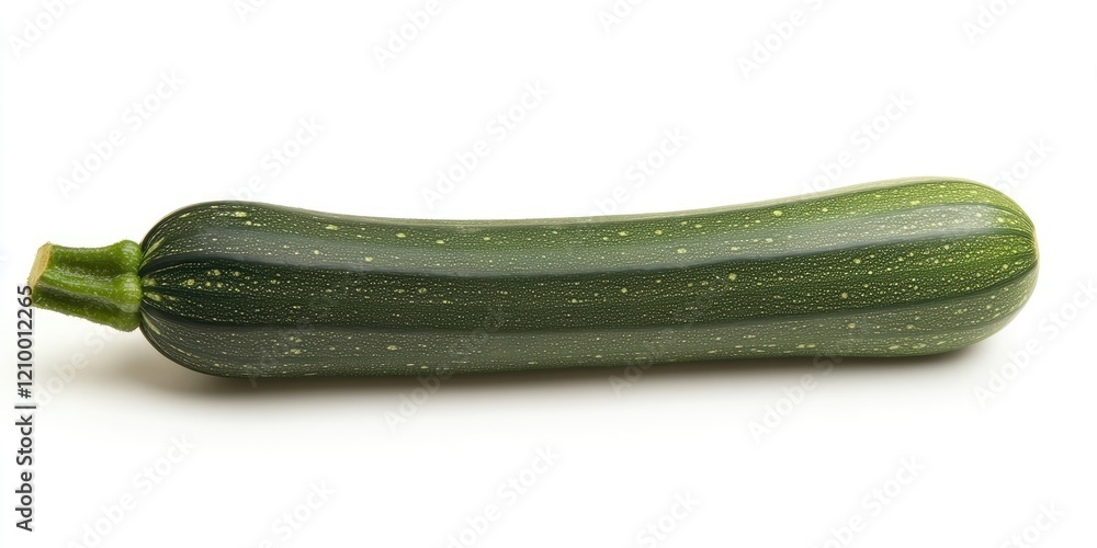 Fresh green zucchini with a smooth surface and light stripes isolated on a white background, emphasizing its elongated shape and vibrant color. Fresh green zucchini with a smooth surface and light stripes isolated on a white background, emphasizing its elongated shape and vibrant color.