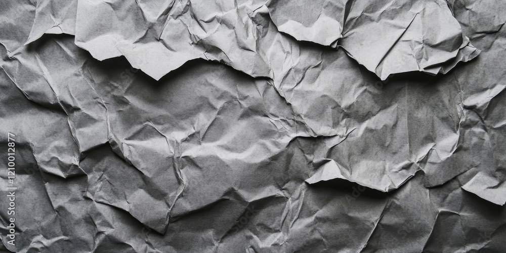 Textured wrinkled gray paper backdrop featuring a variety of folds and crinkles in a monochromatic color scheme, ideal for background use. Textured wrinkled gray paper backdrop featuring a variety of folds and crinkles in a monochromatic color scheme, ideal for background use.