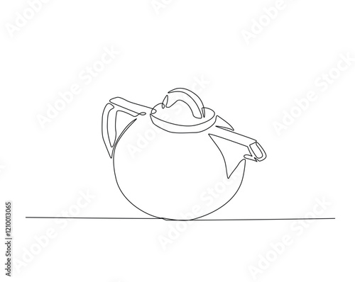 One continuous line drawing tea pot vector illustration. Abstract tea pot monoline design.