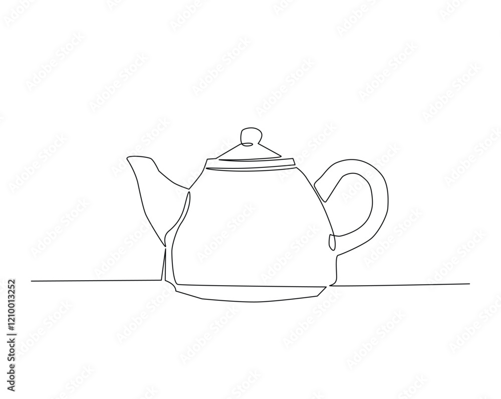 One continuous line drawing tea pot vector illustration. Abstract tea pot monoline design. One continuous line drawing tea pot vector illustration. Abstract tea pot monoline design.