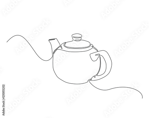 One continuous line drawing tea pot vector illustration. Abstract tea pot monoline design.