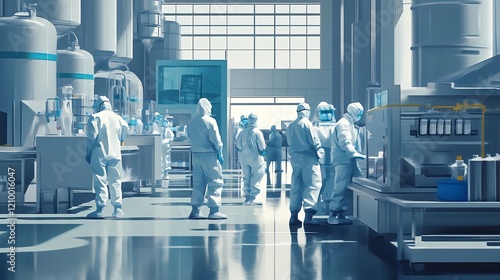 Pharmaceutical Manufacturing Facility Workers in Cleanroom