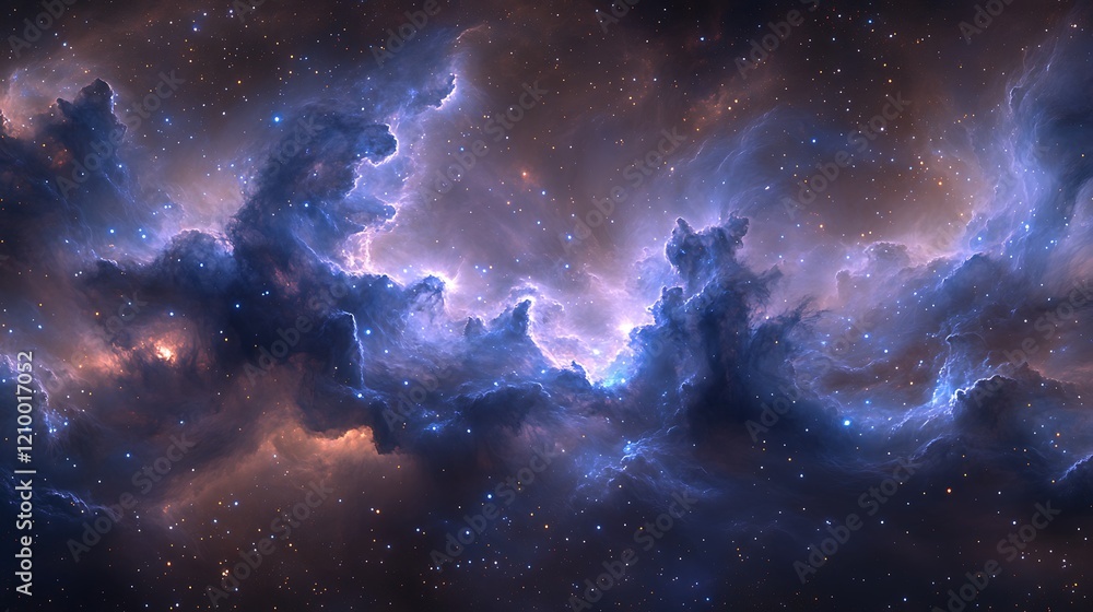 Fototapeta premium Cosmic Nebula: A swirling tapestry of celestial gas and dust, illuminated by the brilliant glow of distant stars, creates a breathtakingly beautiful and ethereal nebula.