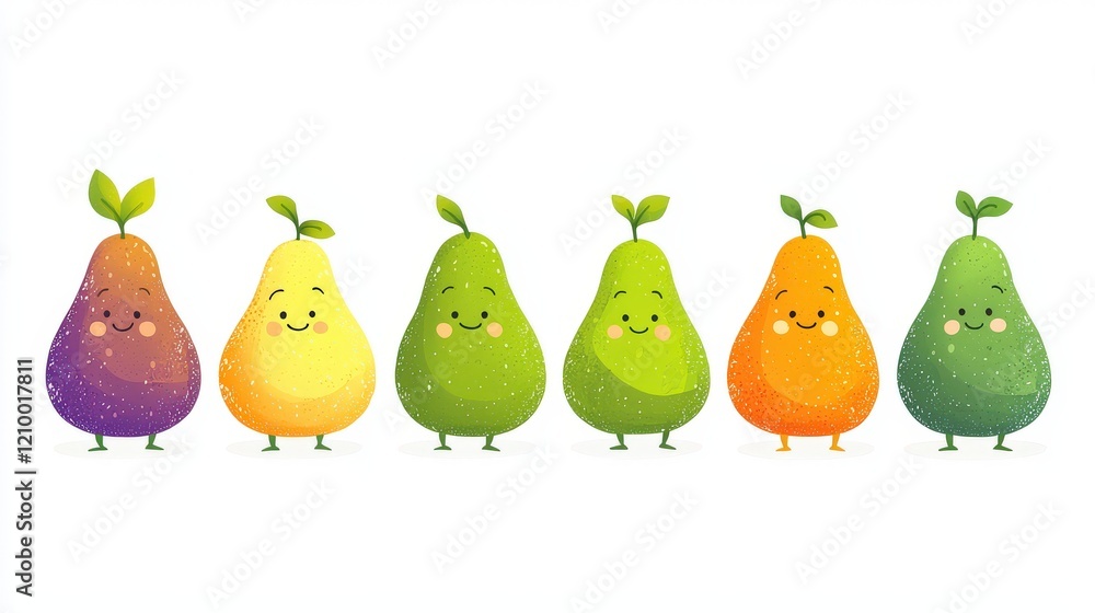 Cute and Simple Illustration of Smooth and Smiling Avocado Characters with Vibrant Colors and Playful Expressions Cute and Simple Illustration of Smooth and Smiling Avocado Characters with Vibrant Colors and Playful Expressions