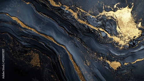 Metallic abstract background with liquid gold textures flowing on a dark base