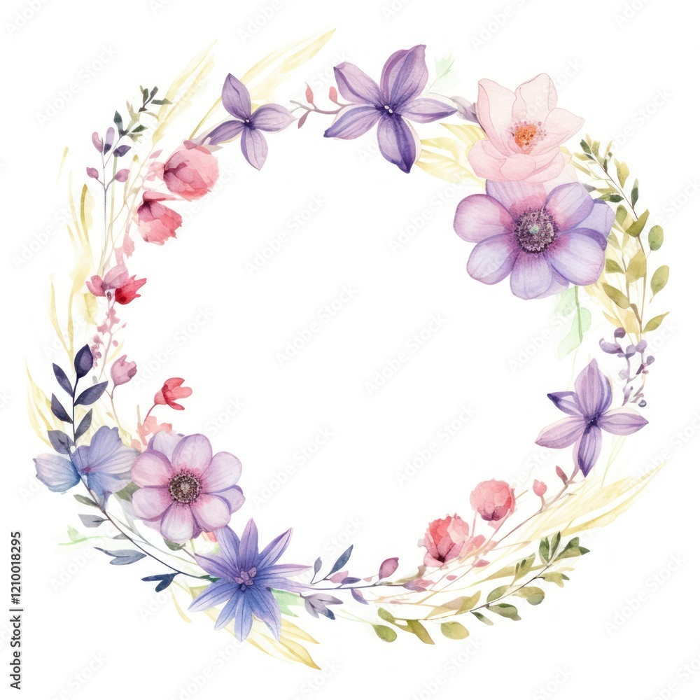 Flowers circle border pattern plant white background Flowers circle border pattern plant white background