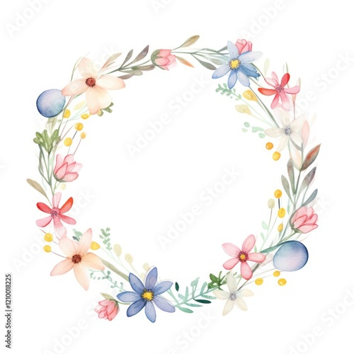 Flowers easter circle border pattern plant white background