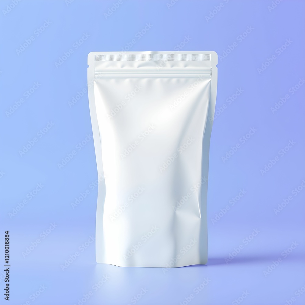 White resealable pouch, Standing packaging, Blank label, clean background, Studio lighting, Product photography, Minimalist design White resealable pouch, Standing packaging, Blank label, clean background, Studio lighting, Product photography, Minimalist design