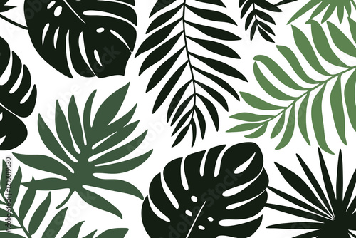 Green tropical leaves create an abstract design. Minimalistic trendy background.