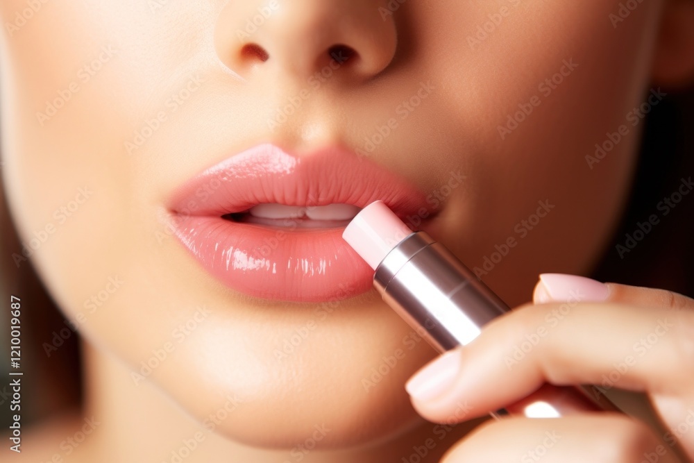 Naklejka premium Cosmetics lipstick applying holding