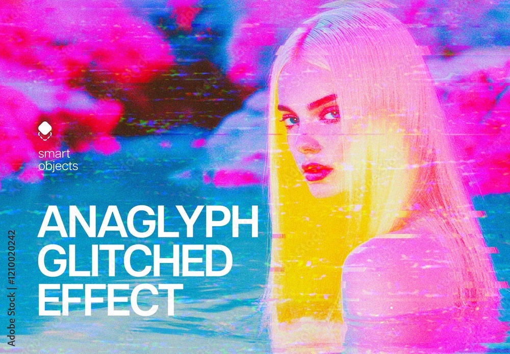 Anaglyph Glitched Photo Effect Mockup Stock Template | Adobe Stock