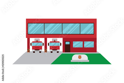 firefighter station and fire trucks