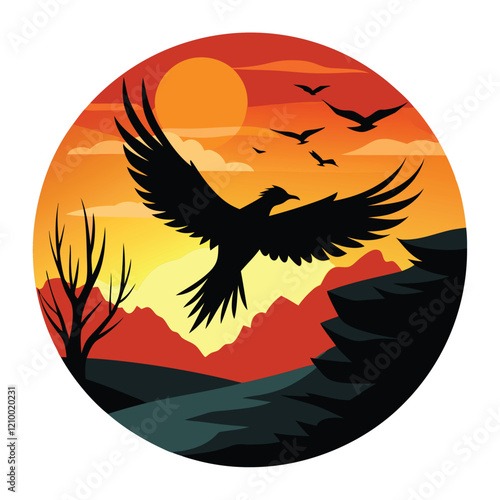 Background with birds at sunset